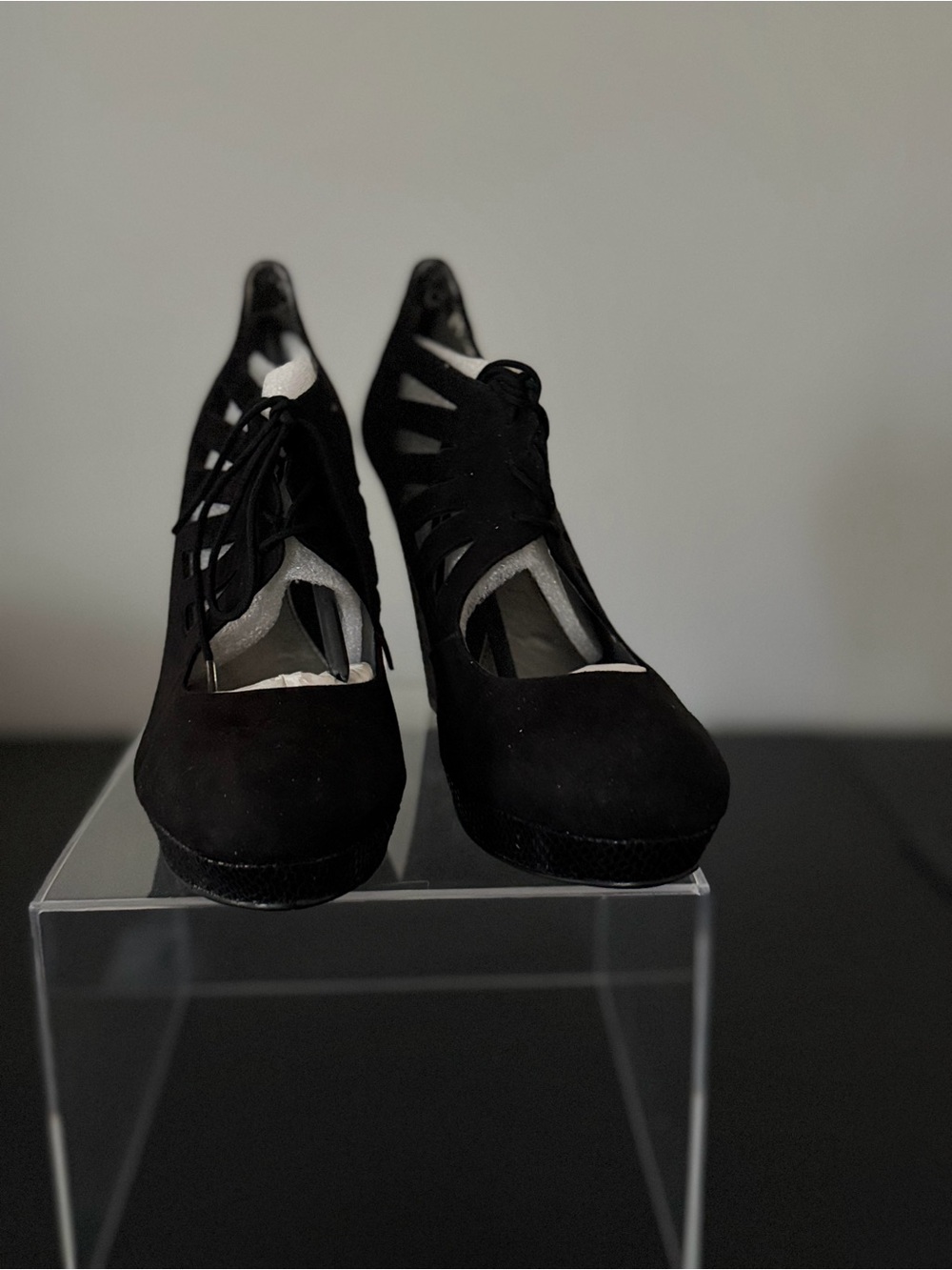 Chinese Laundry Black Suede Lace-Up Platform Heels